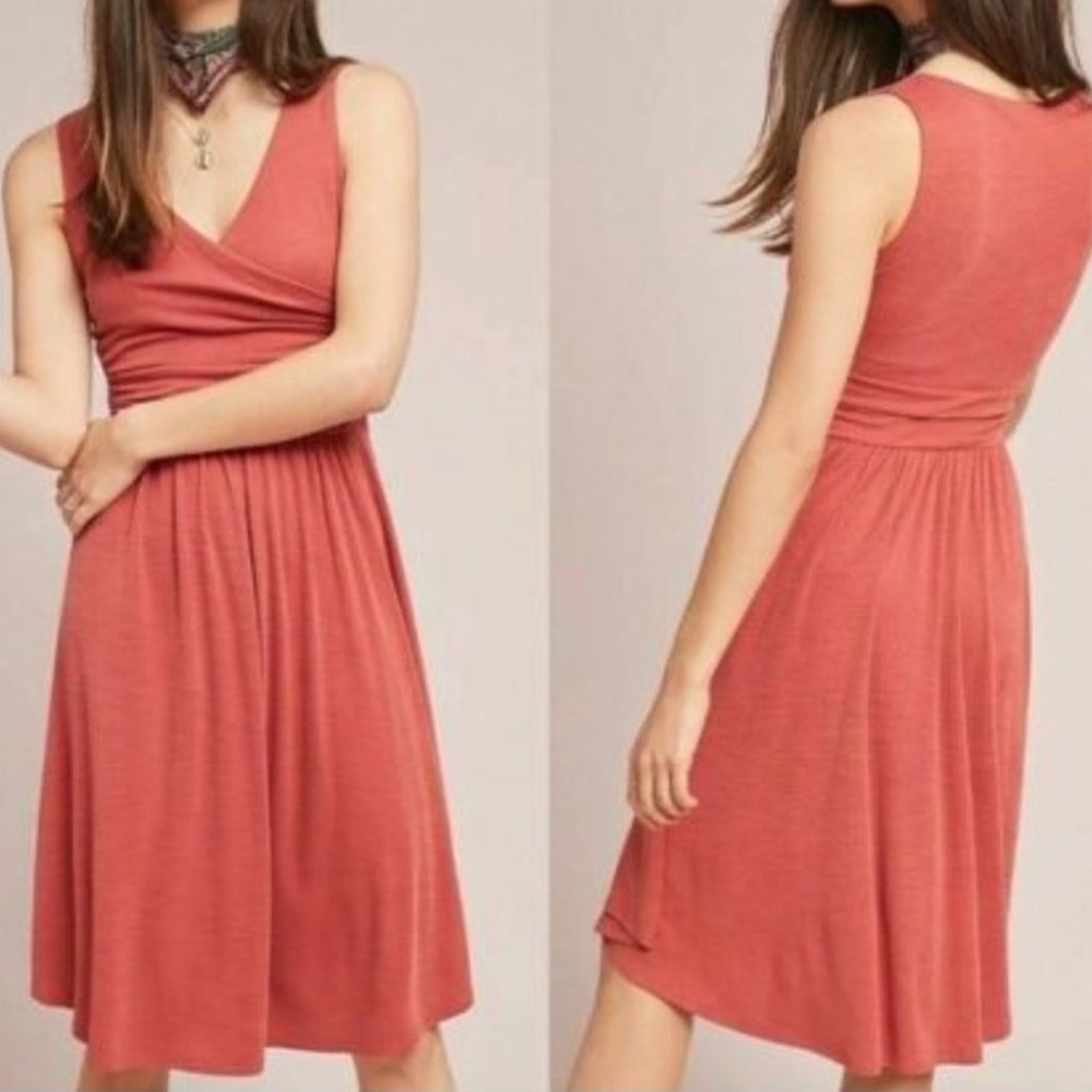 Maeve by Anthropoligie Nora Textured M Dress Sleeveless Faux Wrap Fit & Flare